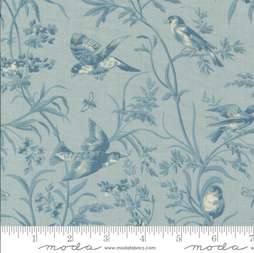 One Holiday Tree Skirt "Aviary De Trianon Florals Birds Butterflies Ciel Blue" fabric Antoinette French General