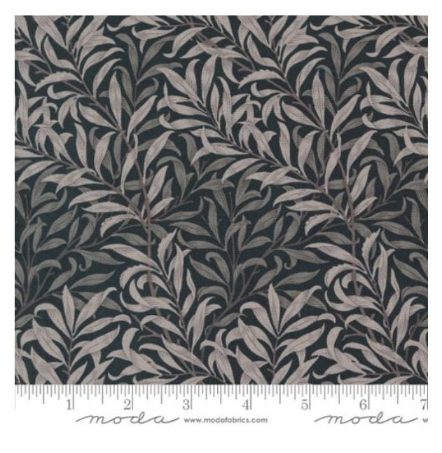 One Curtain Panel "Willow Boughs Blenders Leaf Vines" fabric Ebony Suite By Barbara Brackman for Moda Fabrics. William Morris Design