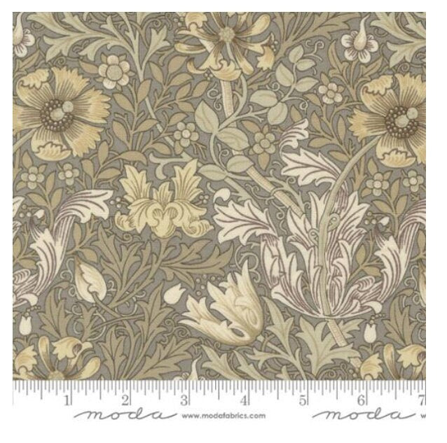 One Curtain Panel "Compton Florals Vines Dove" fabric Ebony Suite By Barbara Brackman for Moda Fabrics. William Morris Design