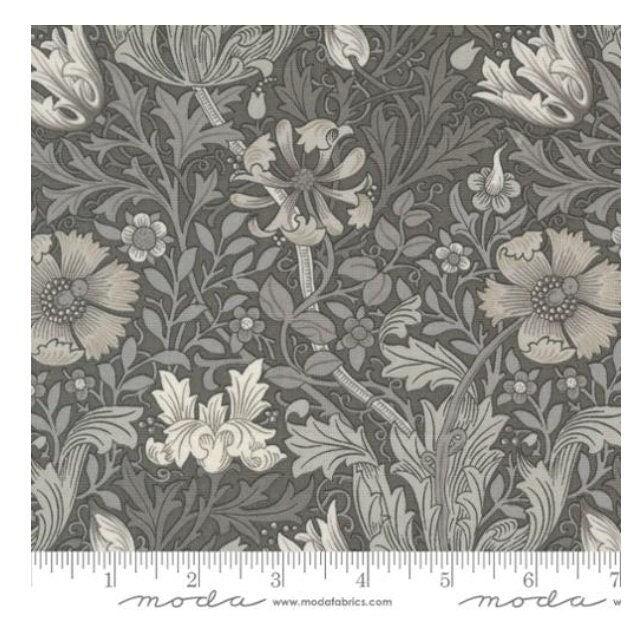 One Holiday Tree Skirt "Compton Florals Vines Charcoal" fabric Ebony Suite By Barbara Brackman for Moda Fabrics. William Morris