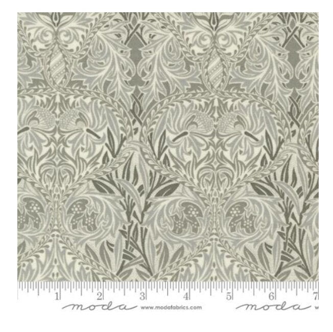 One Curtain Panel "Iris Damask Porcelain" fabric Ebony Suite By Barbara Brackman for Moda Fabrics. William Morris Design