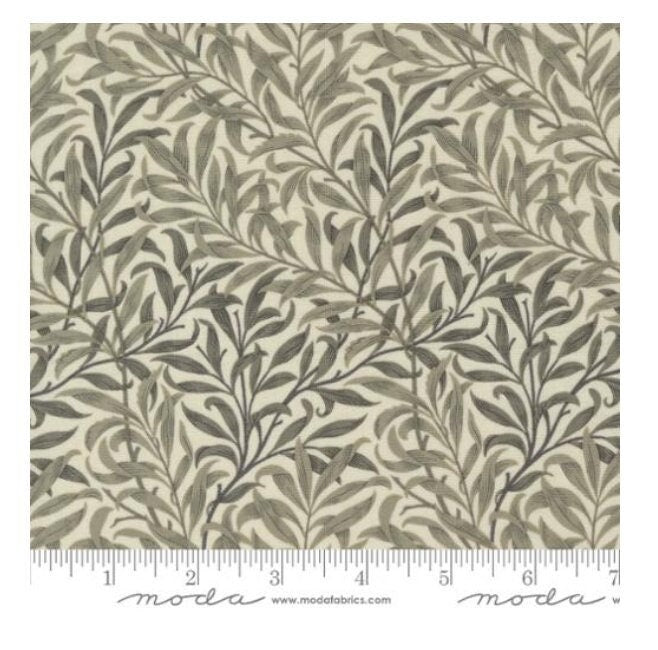 One Curtain Panel "Willow Boughs Blenders Leaf Vines Porcelain" fabric Ebony Suite By Barbara Brackman for Moda Fabrics. William Morris