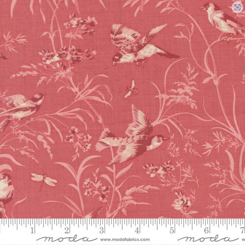 One Holiday Tree Skirt "Aviary De Trianon Florals Birds Butterflies Faded Red" fabric Antoinette French General