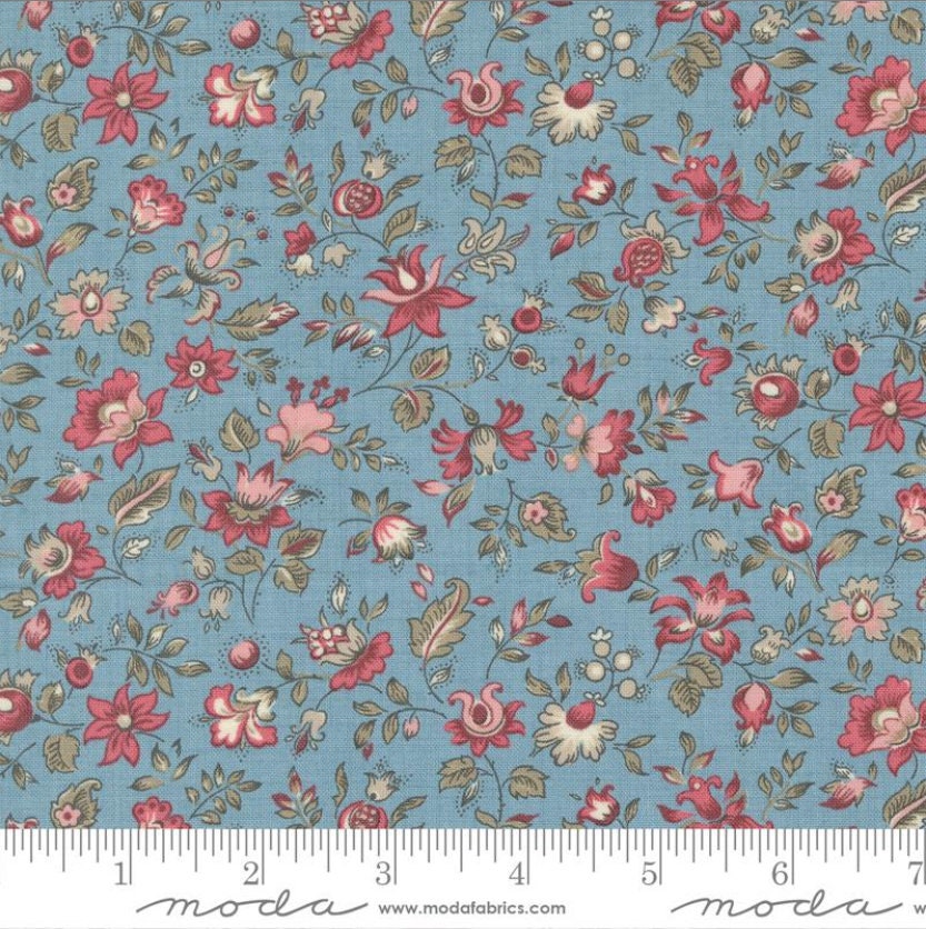 One Curtain Panel "Picardie Small Floral French Blue " fabric Antoinette French General