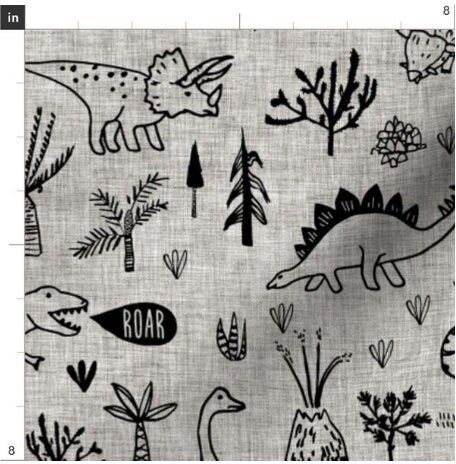 One Curtain Panel or Valance Cotton "Happy Jurassic Black" Handmade Decor for Kids, Child Playroom, Nursery, Dinosaur Curtains, New Baby