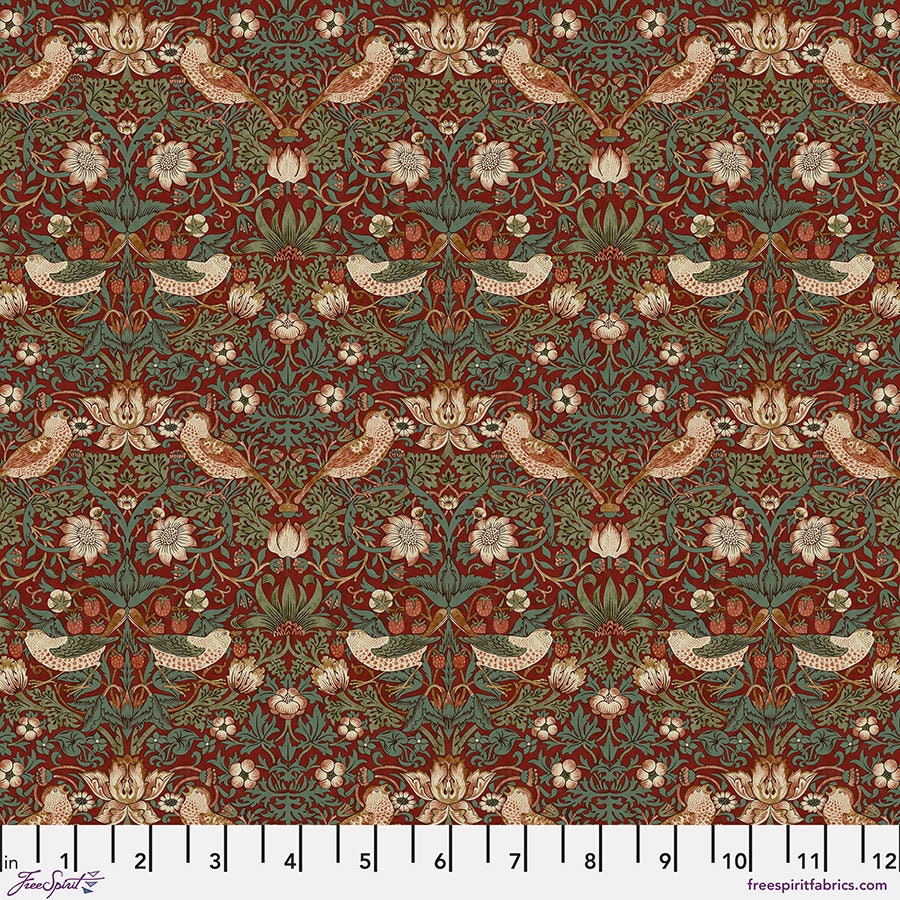 One Roman Shade - Made with "Mini Strawberry Thief Wine" fabric. Cotswold FreeSpirit Fabric. William Morris Design. Functional Corded Blind