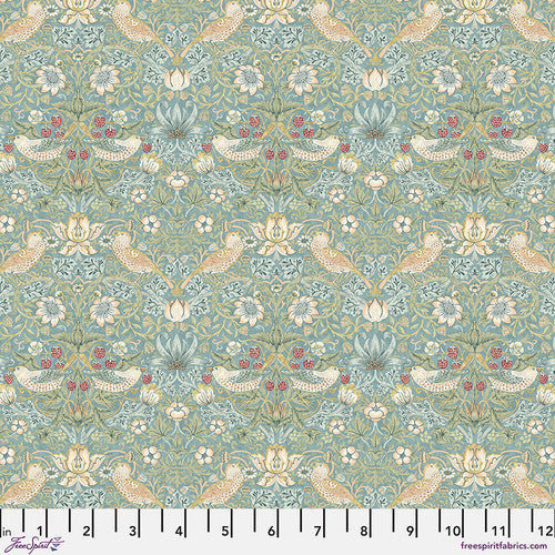 Table Linens "Mini Strawberry Thief - Aqua". William Morris FreeSpirit Fabric. Tablecloth, Runner, Placemat, Napkin