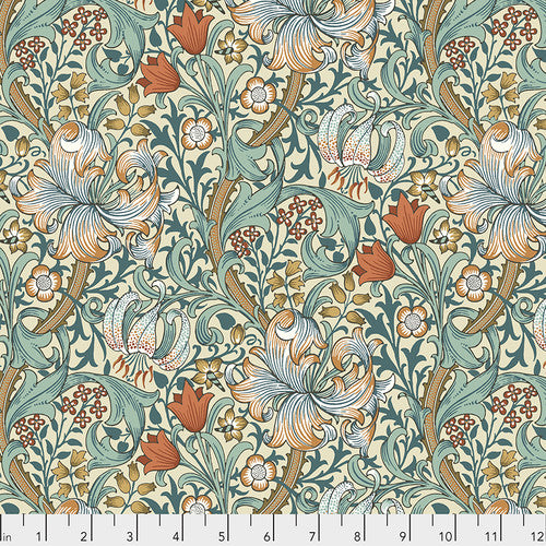 One Roman Shade - Made with "Golden Lily - Autumn" William Morris  FreeSpirit Fabric. Functional Corded Blind