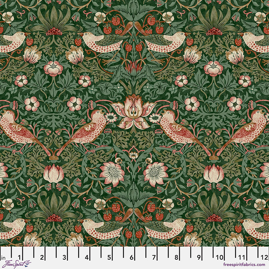 Custom Order - 2 "Cotswold Strawberry Thief Green" Curtain Panels