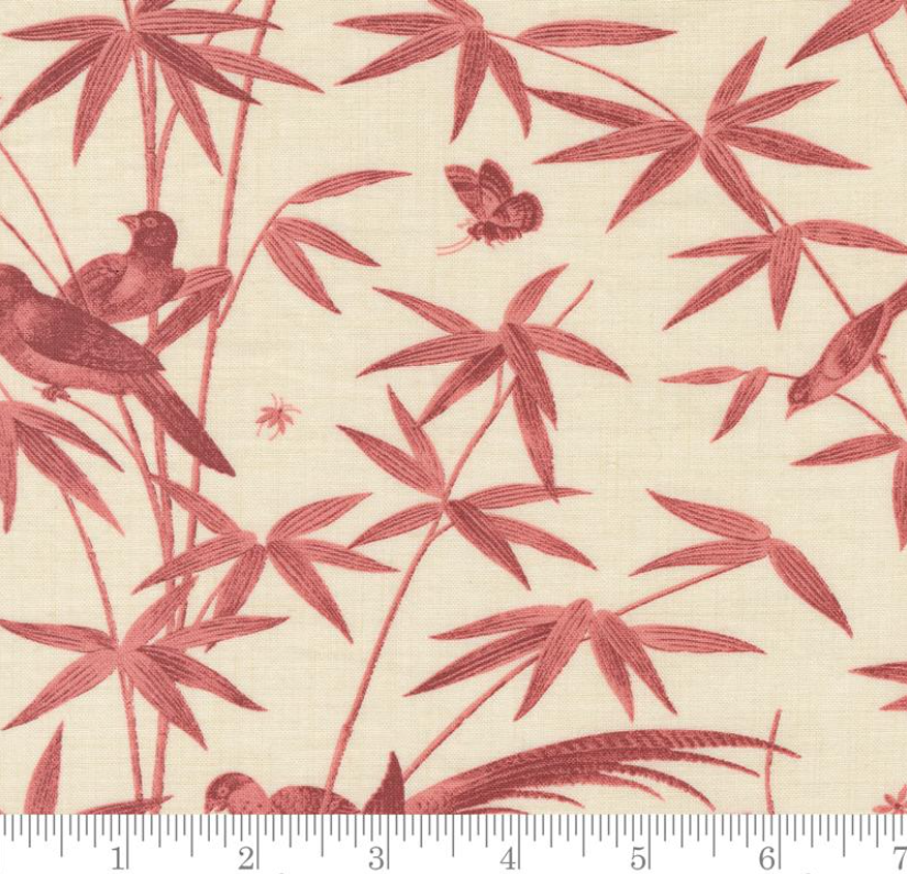 One Curtain Panel "Rouenneries Trois - Charmant Bird Toile Pearl Faded Red"
