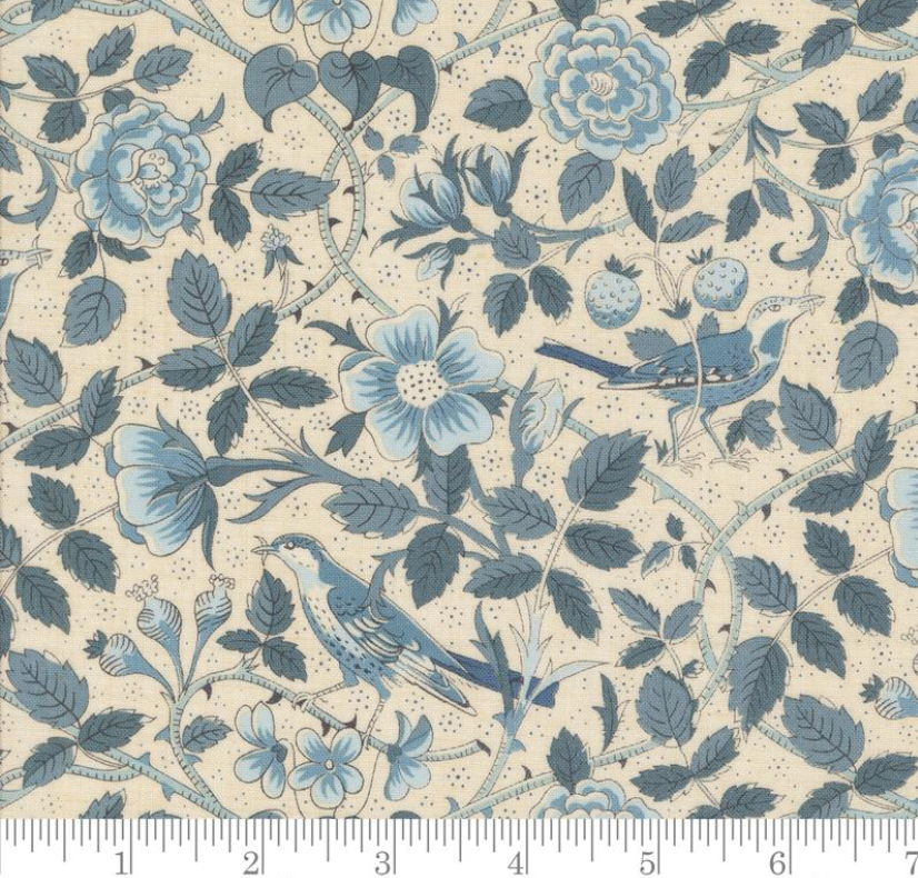 Tie-Up Shade "Oiseaux Florals Birds  Sacre Bleu Pearl French Blue"