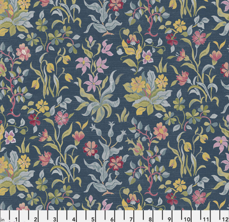 Faux Roman Shade Valance "Flowers by May - Navy - Red House - William Morris"