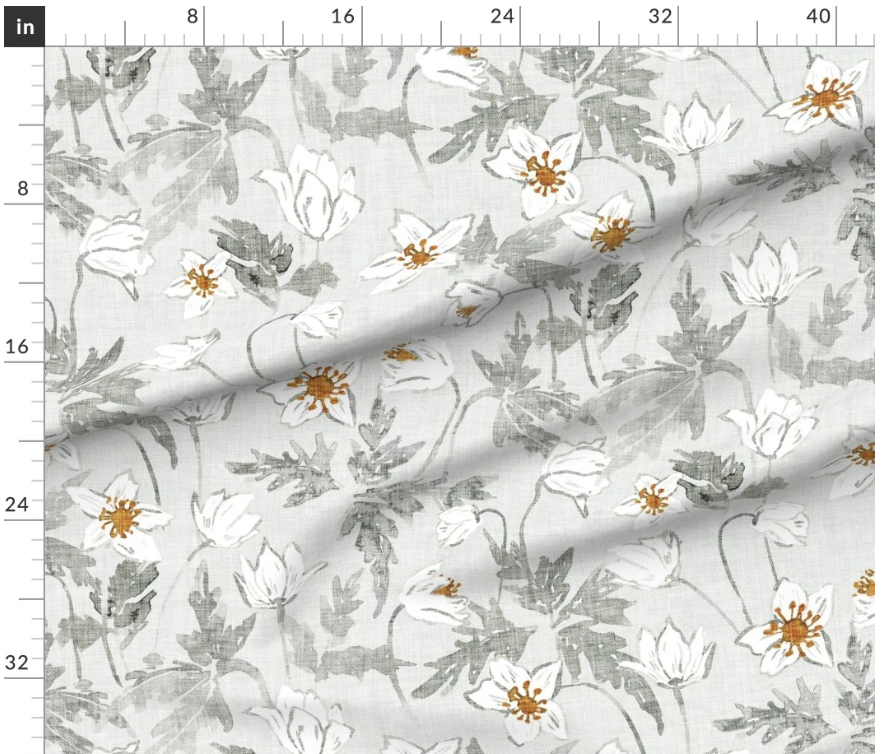 One Curtain Panel or Valance - Organic Cotton "Wild Anemone"