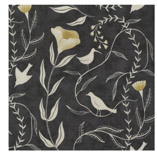 One Curtain Panel or Valance - Cotton "Elana Gabrielle Birdsong Coal"