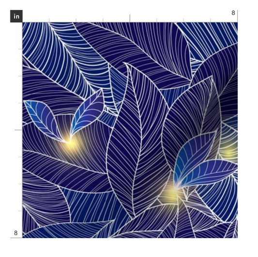 One Curtain Panel Cotton "Fairy Lanterns" -  54" Wide. Sateen Cotton Fabric Leaves, Fireflies, Fairies on Blue and Purple