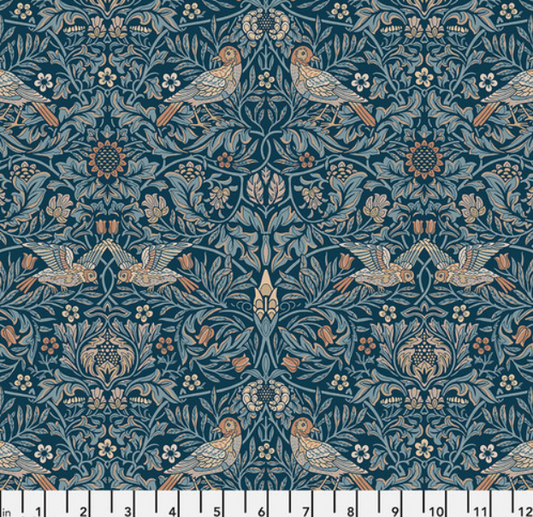 Faux Roman Shade Valance "Emery Walker's House - Bird - Webbs Blue"