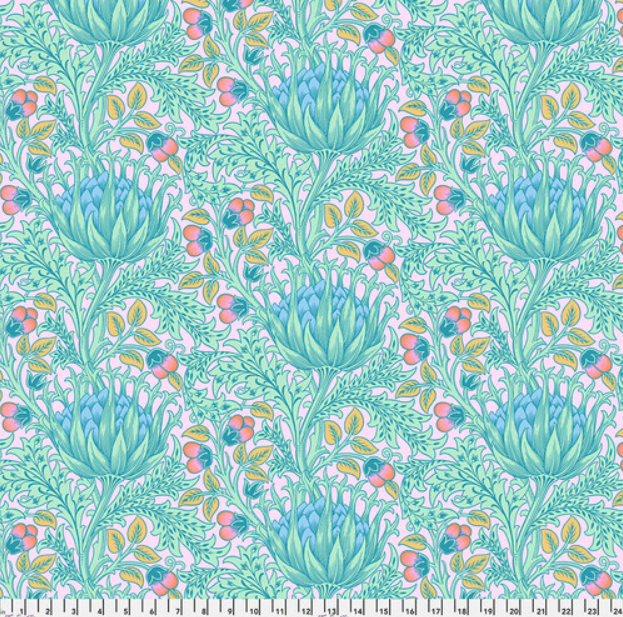 Faux Roman Shade Valance "Artichoke - Lavender - Kaffe x Morris & Co. Cotton Lawn"