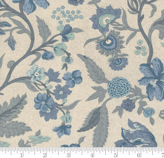 Faux Roman Shade Valance "Parterre Florals - Sacre Bleu Pearl French Blue"