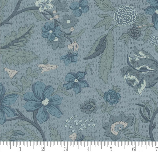 Faux Roman Shade Valance "Parterre Florals - Sacre Bleu French Blue"