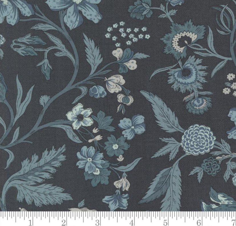 Faux Roman Shade Valance "Parterre Florals - Sacre Bleu Indigo "