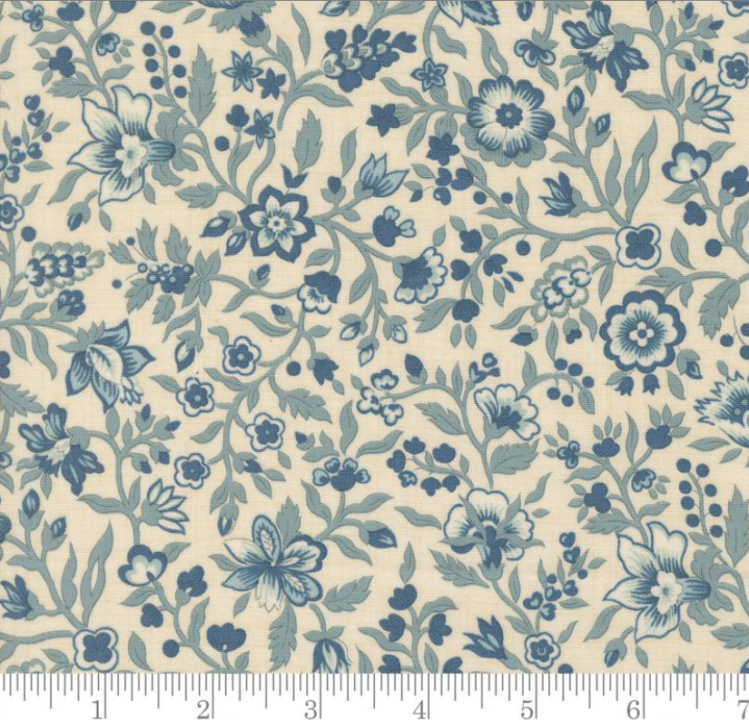 Faux Roman Shade Valance "Jardinage Florals - Sacre Bleu Pearl French Blue"