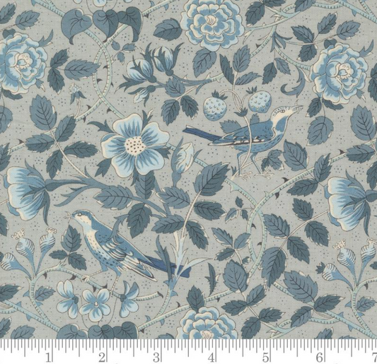 Faux Roman Shade Valance "Oiseaux Florals Birds - Sacre Bleu Ciel Blue"