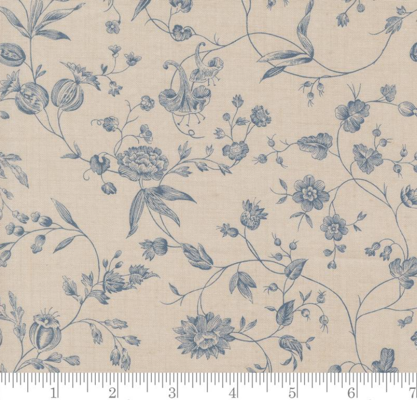 Faux Roman Shade Valance "Pivoine Florals Vines - Sacre Bleu - Smoke French Blue"