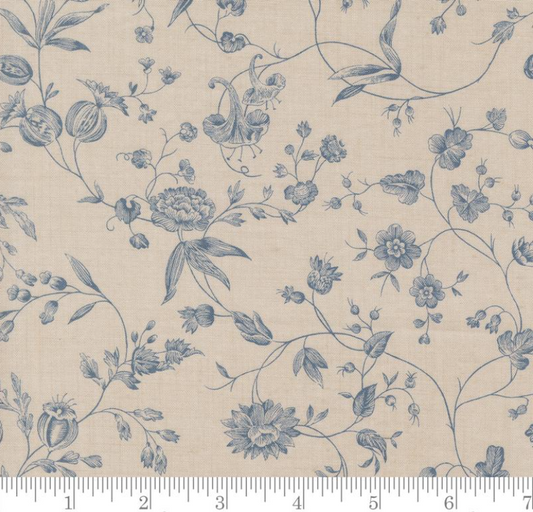 Faux Roman Shade Valance "Pivoine Florals Vines - Sacre Bleu - Smoke French Blue"