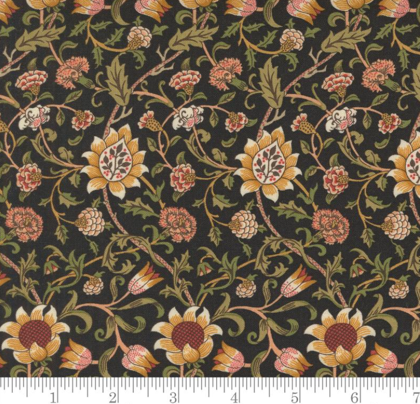 Faux Roman Shade Valance "Evenlode Florals - Morris Manor - Ebony"