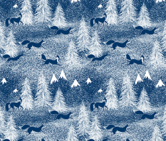 One Curtain Panel "Winter Foxes" - Blackout lining available - Blackout lined blue fox tree curtain panel rustic wood toile