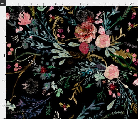 One (1) Curtain Panel or Valance - Organic Cotton "Fable Floral black"- Home Decor for Bedroom, Dining Room, Living Room, Granny Floral