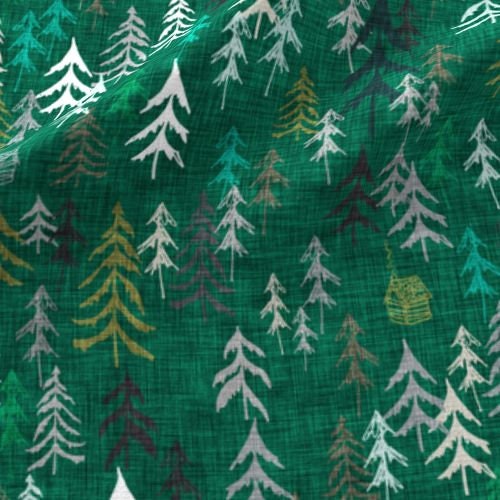 One (1) Curtain Panel Solitude Dark Green - Blackout lining optional - Wildlife, cabin, nature, outdoor, mountain, earth, trees, forest