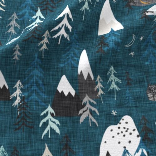 One (1) Curtain Panel - Cotton "Forest Peaks Midnight Blue" - 54" Wide - Nature Home Decor, Trees, Kids Room, Outdoorsy, Cabin in the Woods