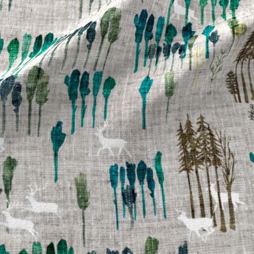 One (1) Curtain Panel. Cotton "Fable Deer Forest" - Home Decor for Any room. Nursery, Kitchen, Living Room, Bath. Trees, Deer, boho