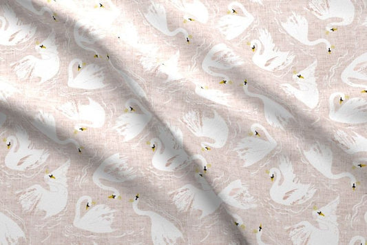One Curtain "Swan Lake Blush Fable" - Blackout lining, white swan, pink pretty curtains. Gift for her. Pretty linen look pink. Swans Lake
