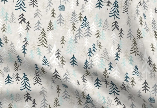 One (1) Curtain Panel Solitude Earth - Blackout lining optional. 54" wide - Wildlife, cabin, nature, outdoor, mountain, earth, hills, trees