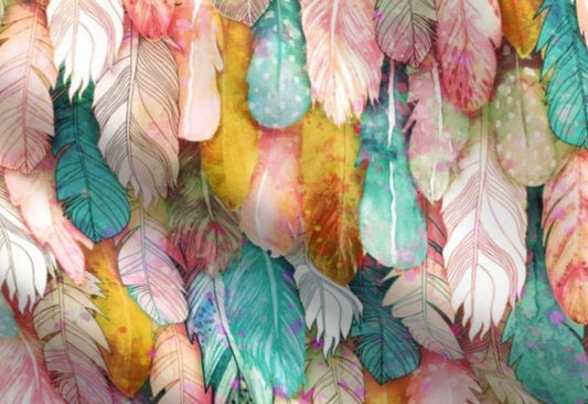 One Curtain Panel or Valance "Flight of Feathers Painted" Handmade using Organic Cotton Fabric - Blackout lining available