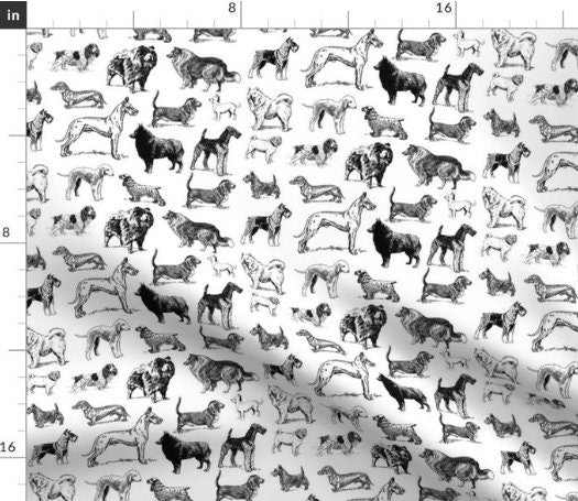 One (1) Curtain Panel. Organic Dogs Toile Drapery. Blackout lining available - All Breeds, Dog Curtains, White, Black, Pug, Terrier, Beagle