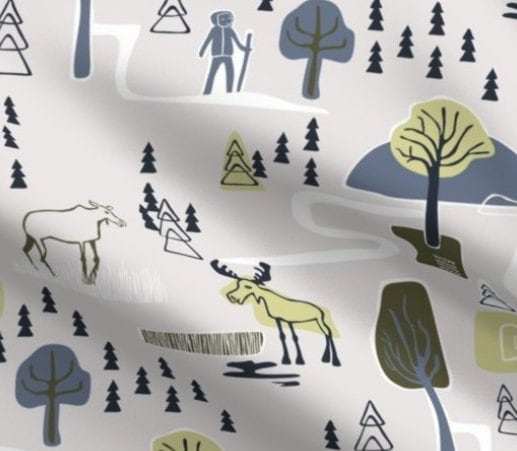 One (1) Curtain Panel - "Hike and Seek" Moose and Forest - Blackout lining available - Trees and Animals, Nursery Decor, Kids Room