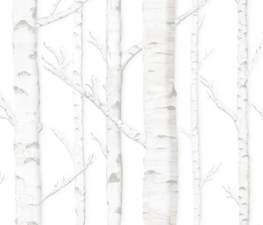 One (1) Curtain Panel - Faded White Birch Grove Tree Drapery - 54" Wide - Blackout lining available - Lined white birch tree curtain panel