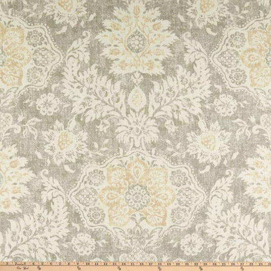 Magnolia Home Fashions Belmont Mist. Duck Fabric Drapery Curtain Panel - Taupe, Dark Beige, Cream, Damask Design, Muted Shades, Monochrome