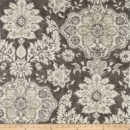 One (1) Magnolia Home Fashions Belmont Metal. Duck Fabric Drapery Curtain Panel - Taupe, Dark Beige, Cream, Damask Design, Dark Brown, Beige