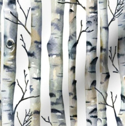 One (1) Curtain Panel or Valance - Organic "Black and White Birch Forest" White Birch Tree - 54" Wide - Blackout lining available. Handmade