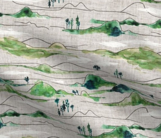 One (1) Curtain Panel - Organic "Verdure Countryside Flax" - 54" Wide - Blackout lining available. Tree Impression, Abstract, Artist Design