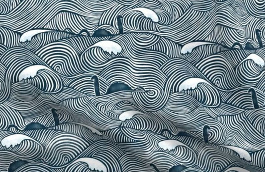 One (1) Curtain Panel Organic Cotton "Inked Nessie Loch Ness Monster" - Nature curtains for kids, nautical, nessy, ogo pogo, lake monsters