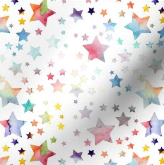 One (1) Curtain Panel Cotton "Stars Watercolor Rainbow" 54inch Wide - Home decor for girls, princess, baby, nursery, fun decor, rainbows