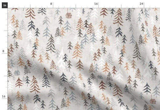 One (1) Curtain Panel Solitude Ochre 54" wide - Blackout lining optional - Wildlife, cabin, nature, outdoor, mountain, earth, hills, trees