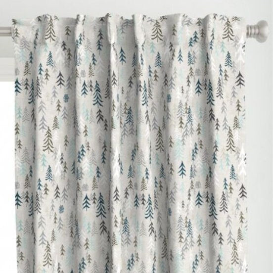 One (1) Curtain Panel Solitude Earth - Blackout lining optional. 54" wide - Wildlife, cabin, nature, outdoor, mountain, earth, hills, trees