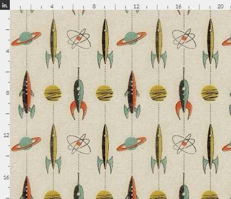 Retro rockets One Curtain Panel. 54" wide -Optional Blackout Lined Drapery - Kids Room, Space Voyage, Planets, Twilight, Orbits, Sun