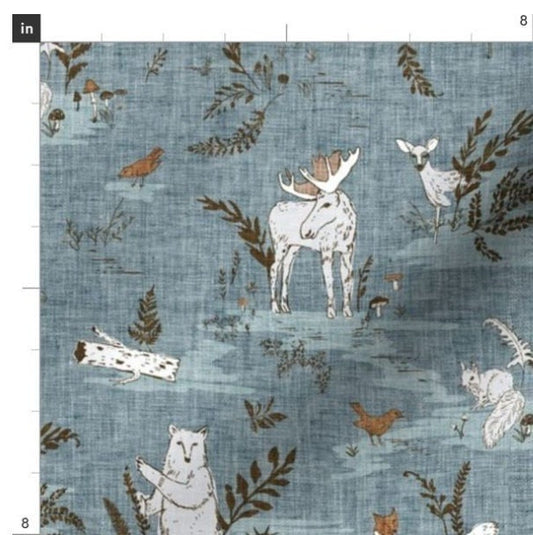 One (1) Curtain Panel or Valance - "Underwood Toile Blue" Drapery - 54" Wide - Handmade, Blackout lining available - Featuring Nature, Moose